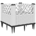vidaXL Záhradný kvetináč s kolíkmi biely 43,5x43,5x43,5 cm PP