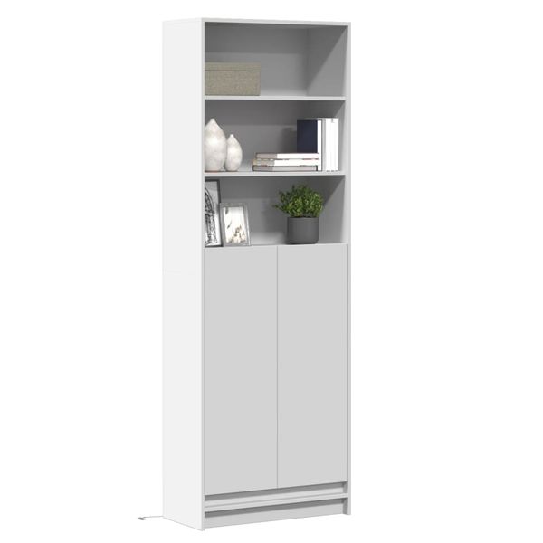 vidaXL Vysoká skrinka s LED biela 69x32,5x200 cm kompozitné drevo