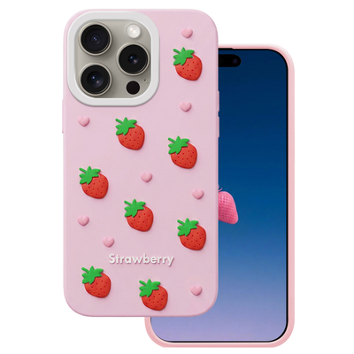 Jahodové puzdro pre iPhone 14 Pro / 15 Pro 6,1" ružové