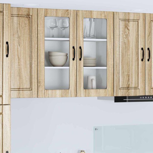 vidaXL Nástenný sklenený kabinet PORTO Sonoma dub 80 x 31 x 80 cm