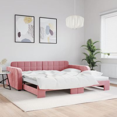 vidaXL Denná posteľ s rozkladacou posteľou ružová 100x200 cm zamat
