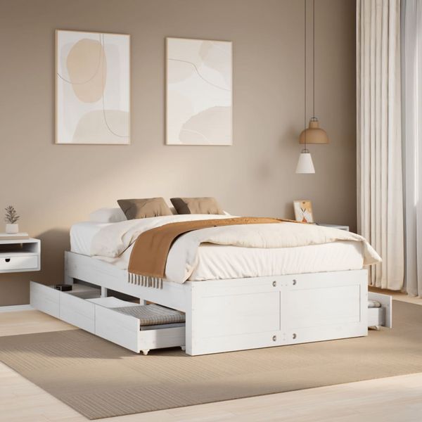 vidaXL Posteľ bez matraca so zásuvkami biela 135x190 cm borovica