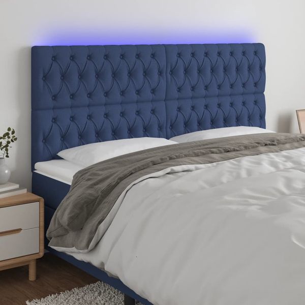 vidaXL Čelo postele s LED modré 200x7x118/128 cm látka