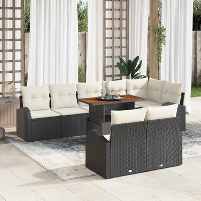 vidaXL Súprava záhradných pohoviek s úložiskom 9 pcs Čierna Poly ratan