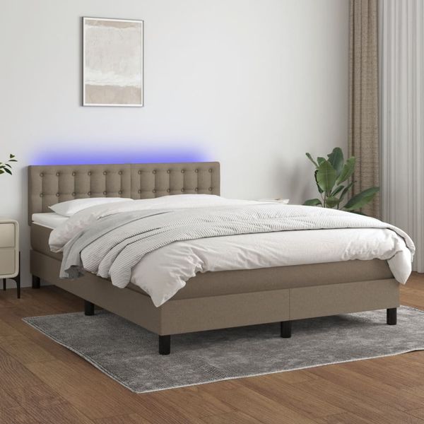 vidaXL Posteľ boxsping s matracom a LED sivohnedá 140x190 cm látka