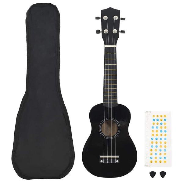 vidaXL Sopránové ukulele s taškou pre deti čierne 21"
