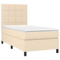 vidaXL Posteľ boxsping s matracom a LED krémová 90x190 cm látka