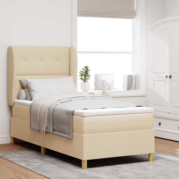 vidaXL Posteľ s pružinovým rámom Krémová 200 x 90 cm látka