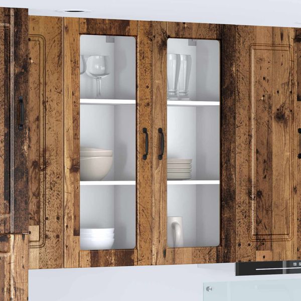 vidaXL Nástenný sklenený kabinet PORTO Staré drevo 80 x 31 x 100 cm