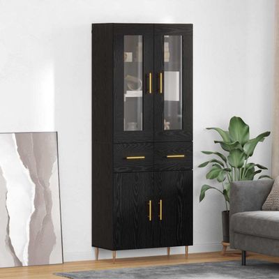 vidaXL Highboard so zásuvkou 2 pcs Čierny dub Kompozitné drevo