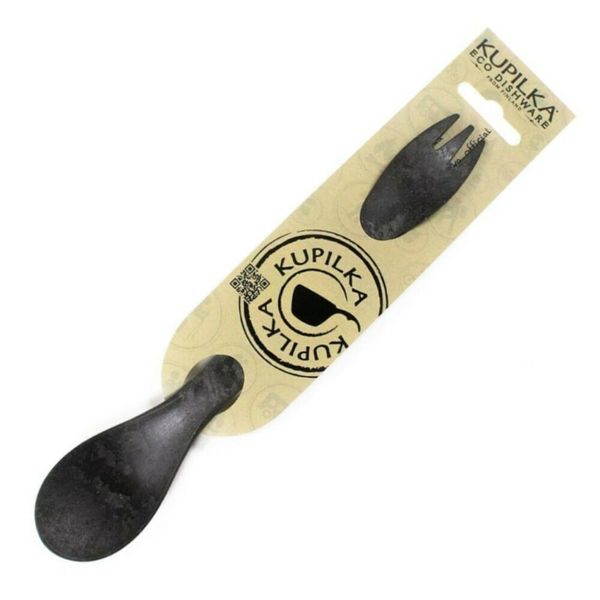 Kupilka S04K Spork Black vidlička + lyžička 22,5 cm, čierna