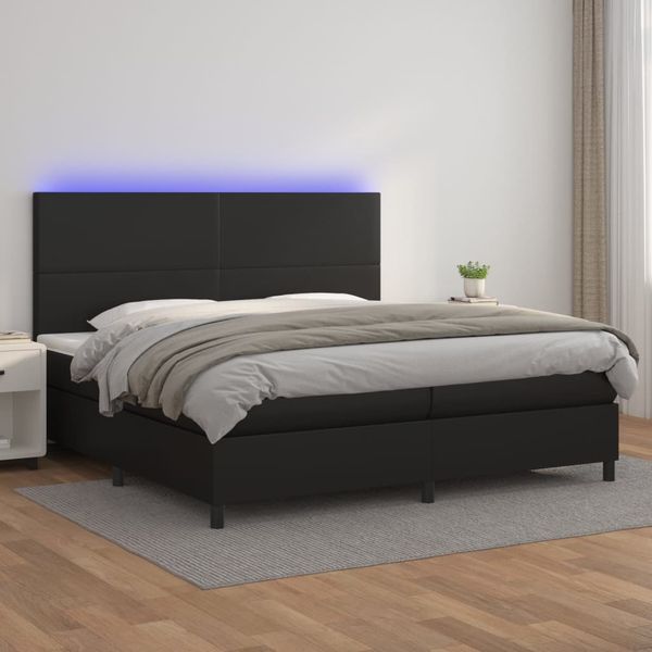 vidaXL Boxspring posteľ s matracom a LED čierna 200x200 cm umelá koža