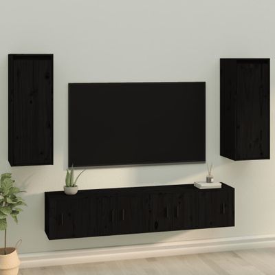 vidaXL Nástenné skrinky 2 ks čierne 30x30x80 cm masívna borovica