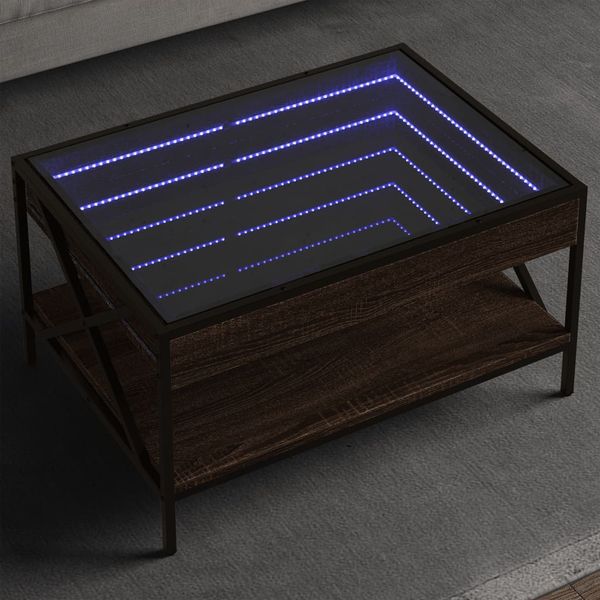 vidaXL Konferenčný stolík s nekonečnými LED hnedý dub 70x50x38 cm