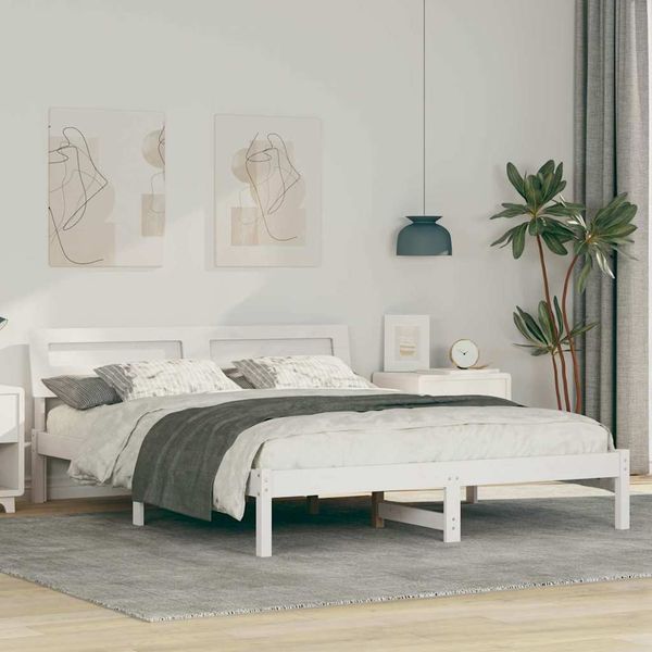 vidaXL Rám postele Biela 140 x 200 cm Masívne borovicové drevo