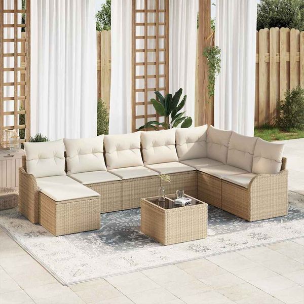 vidaXL Súprava záhradných pohoviek s vankúšom 9 pcs Béžová Poly ratan