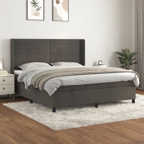 vidaXL Posteľný rám boxspring s matracom tmavosivý 160x200 cm zamat