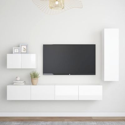 vidaXL 4-dielna sada TV skriniek lesklá biela kompozitné drevo
