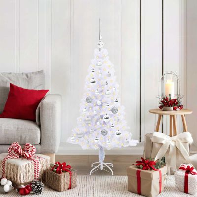 vidaXL Umelý vianočný stromček s 150 LED-i Biela 120 cm PVC a oceľ
