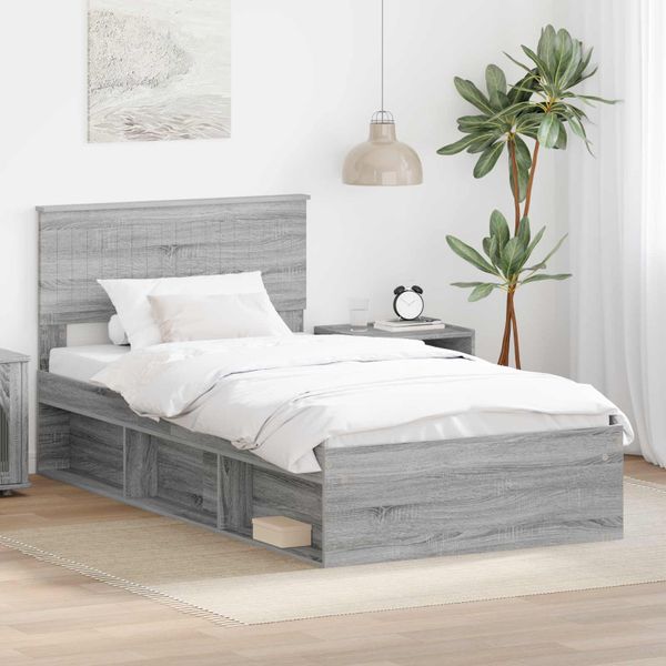 vidaXL Rám postele Sivý Sonoma 100 x 200 cm Masívne borovicové drevo