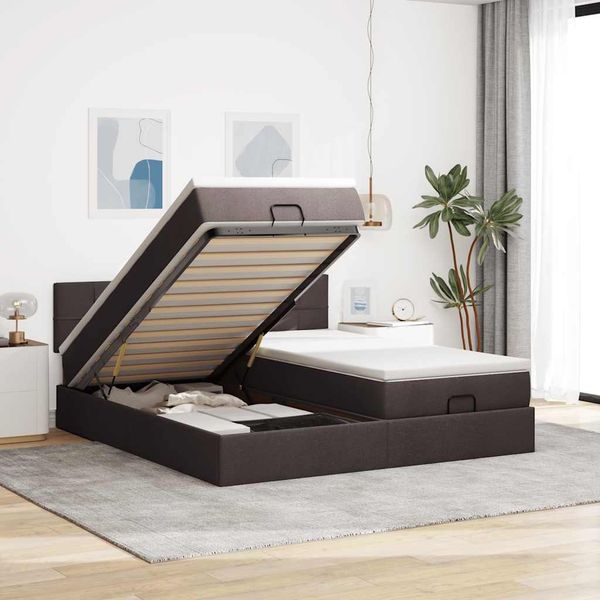 vidaXL Osmanský rám postele s matracmi tmavohnedá 200x200 cm látka