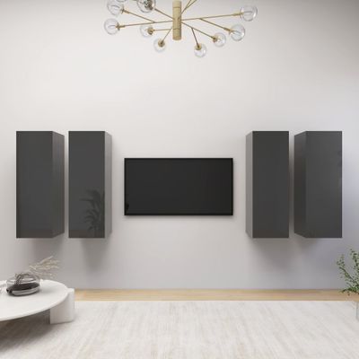 vidaXL TV skrinky 4 ks lesklé sivé 30,5x30x90 cm drevotrieska