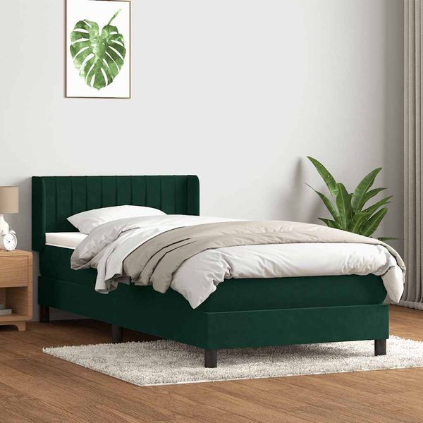 vidaXL Posteľný rám boxsping s matracom tmavozelený 90x210 cm zamat