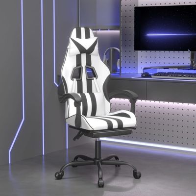 vidaXL Herná stolička s podnožkou biela a čierna umelá koža