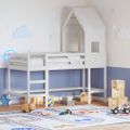 vidaXL Vyvýšená posteľ rebrík strecha biela 80x200 cm masívna borovica