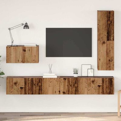vidaXL Zostava TV skriniek Nástenný 4 pcs Staré drevo Kompozitné drevo