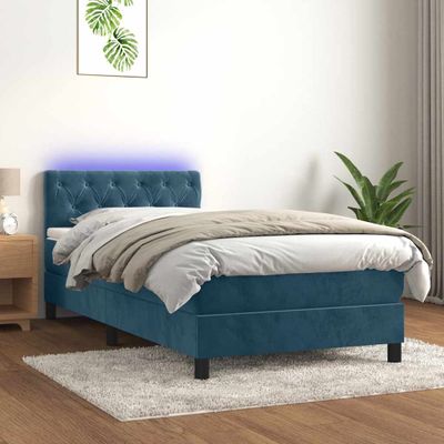 vidaXL Posteľný rám boxsping matrac a LED tmavomodrý 80x200 cm zamat