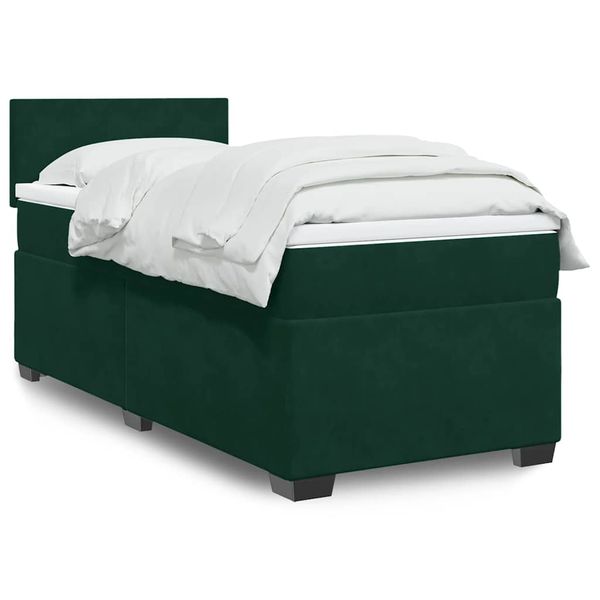 vidaXL Posteľný rám boxsping s matracom tmavozelený 90x190 cm zamat