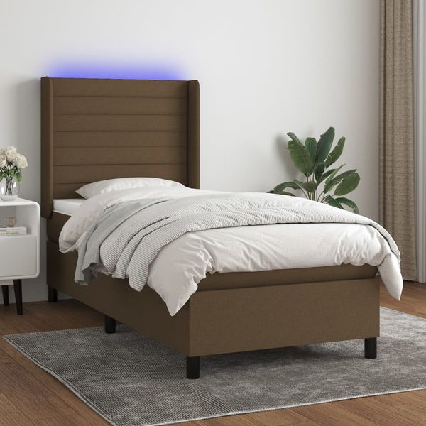 vidaXL Posteľ boxsping s matracom a LED tmavohnedá 80x200 cm látka