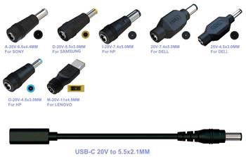 EUROCASE koncovky pre napájací adaptér AD-716 Sada koncoviek, pre napájací adaptér, koncovky 4,5 × 3,0 mm až 11,0 × 4,5 mm, Sony, Samsung, HP, Dell, Lenovo