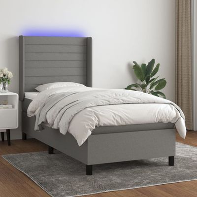 vidaXL Posteľ boxsping s matracom a LED tmavosivá 80x200 cm látka