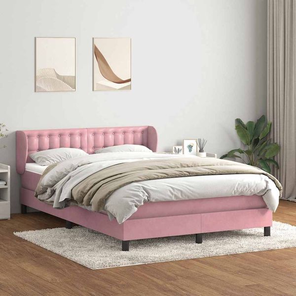 vidaXL Posteľný rám boxsping s matracom ružový 160x210 cm zamat