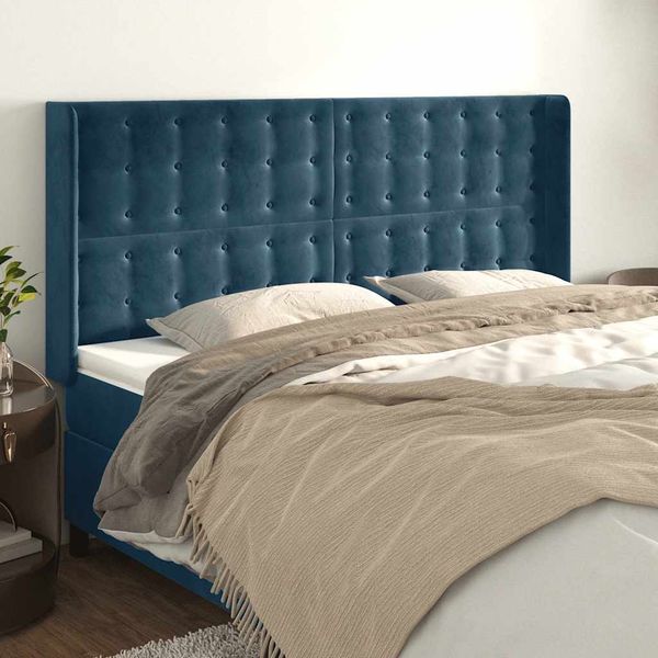vidaXL Čelo postele so záhybmi tmavomodrá 183x16x118/128 cm zamat