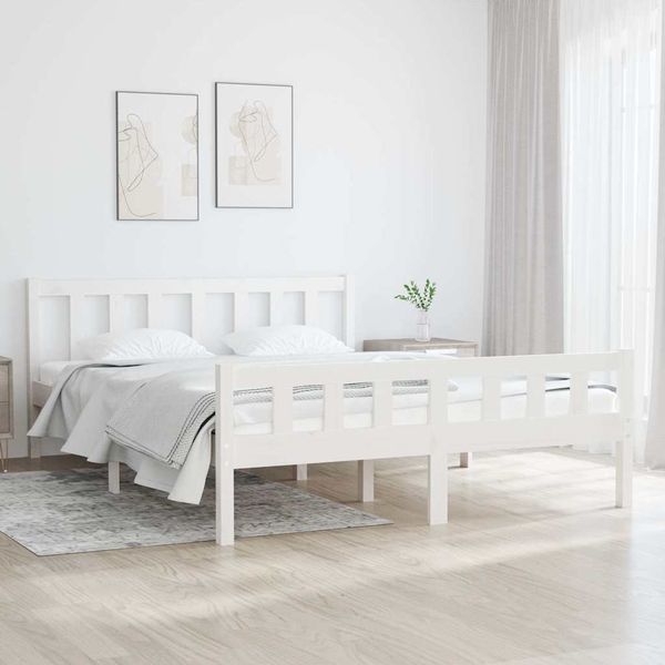 vidaXL Posteľný rám, biely, drevený masív 120x190cm malé dvojlôžko