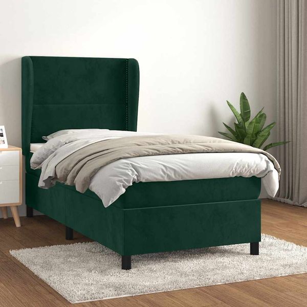 vidaXL Posteľný rám boxsping s matracom tmavozelený 100x200 cm zamat