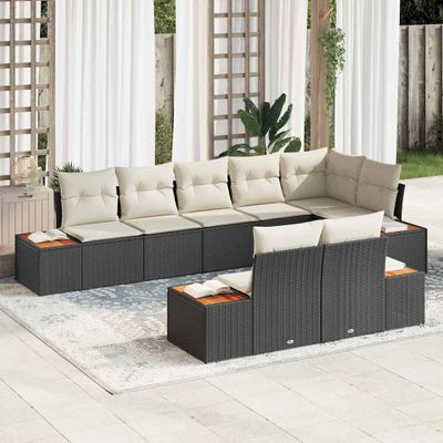 vidaXL Súprava záhradných pohoviek 8 pcs Čierna a krémová Polyratan