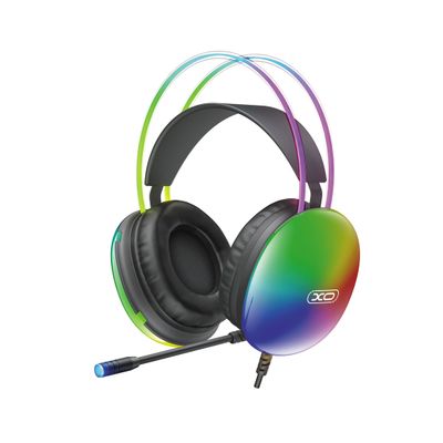 Drôtové slúchadlá XO GE11 jack 3,5 mm - USB-A čierne RGB s mikrofónom