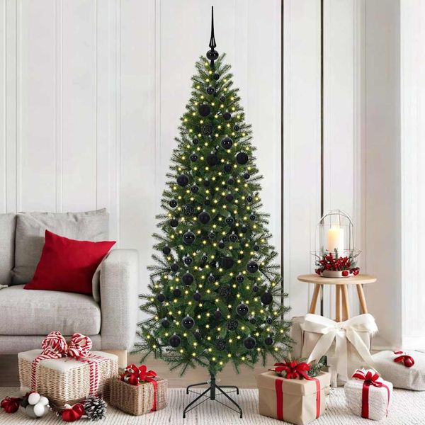 vidaXL Umelý vianočný stromček s 300 LED-i Zelená 180 cm PE a PVC