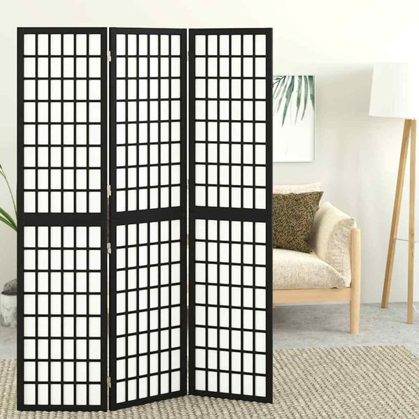 vidaXL Skladací paraván s 3 panelmi japonský štýl 120x170 cm čierny