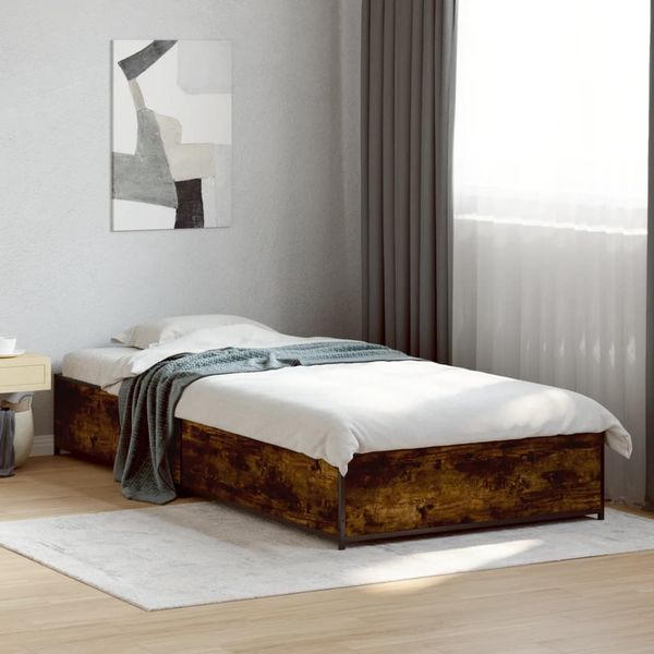 vidaXL Posteľný rám dymový dub 90x200 cm kompozitné drevo a kov