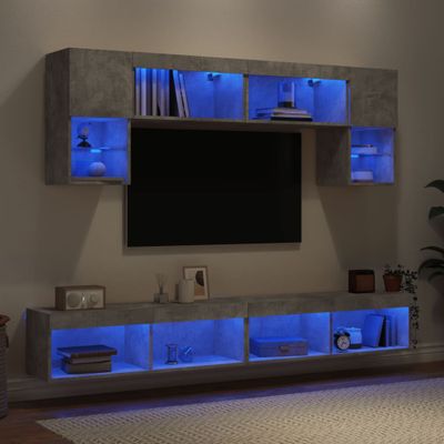 vidaXL 6-dielne TV nástenné skrinky s LED betónovo sivé kompozit.drevo