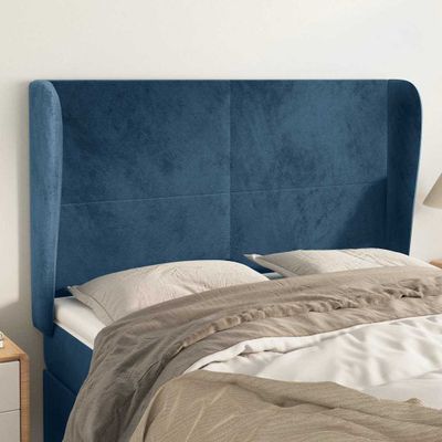 vidaXL Čelo postele so záhybmi tmavomodrá 147x23x118/128 cm zamat