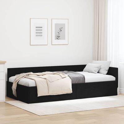 vidaXL Rohový rám postele s čelnou doskou Čierny 90 cm x 200 cm látka