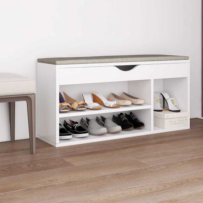vidaXL Lavica na topánky+podložka, biela 104x30x49cm, kompozitné drevo