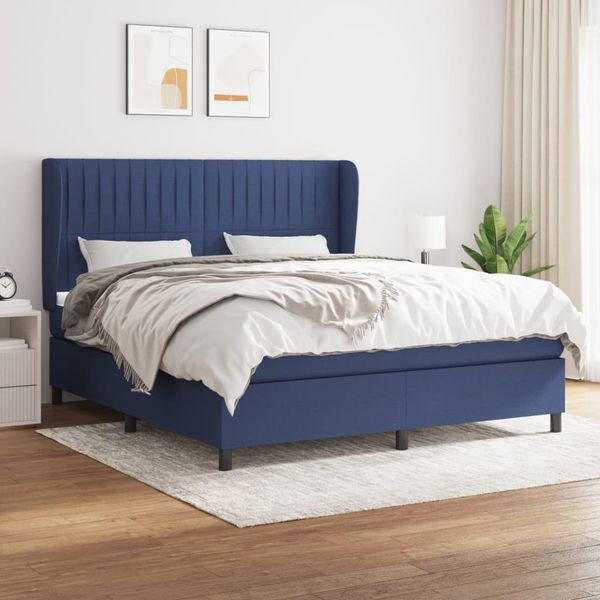 vidaXL Posteľný rám boxspring s matracom modrý 160x200 cm látka