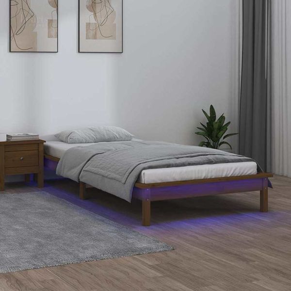 vidaXL Posteľný rám s LED medový 90x190 cm malé jednolôžko masív
